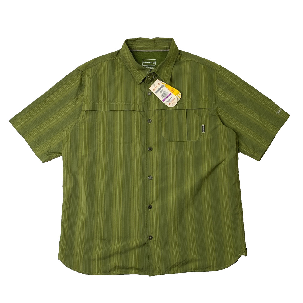 Merrell Shirt Mens 2XL Pesto Stripe Opti Wick Cambrillo Vented UPF 50+ Fishing